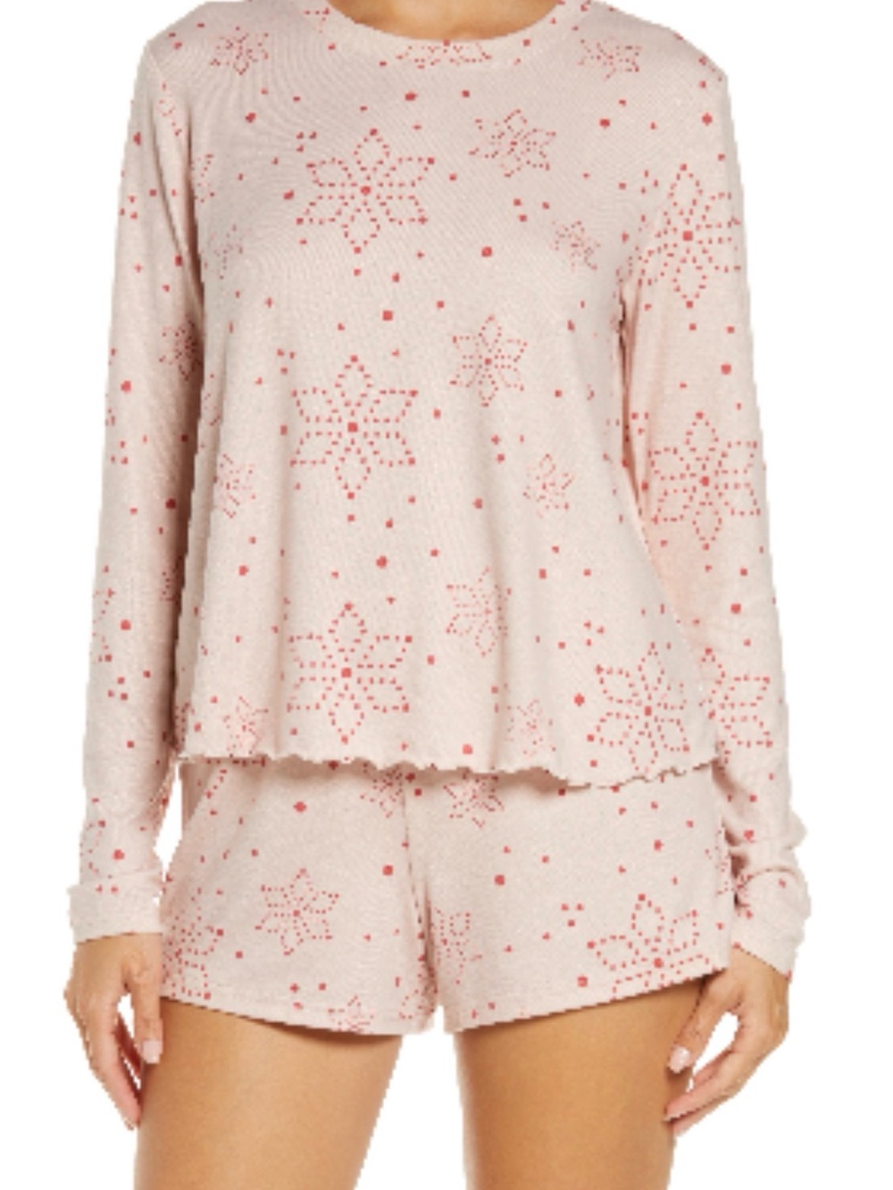 BP. SHORTIE KNIT PJ Small                           PINK SMOKE SNOWFLAKE DOT